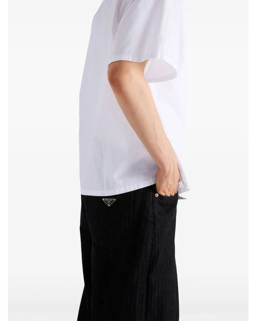 Prada White Logo-Patch Bowling Shirt for men