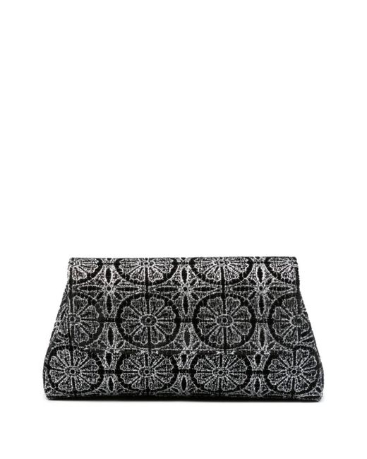 Aspinal Black Evening Floral-embroidered Clutch