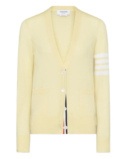 Thom Browne Yellow Merino Wool 4-Bar Relaxed Fit V-Neck Cardigan