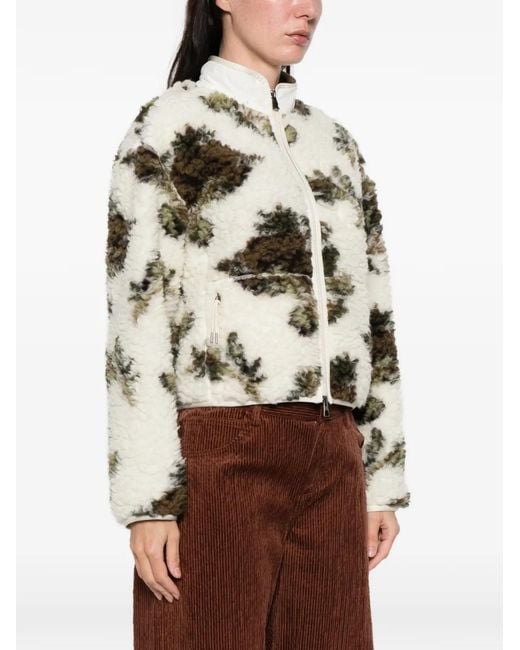Moncler White Zip-Up Shearling-Effect Jacket