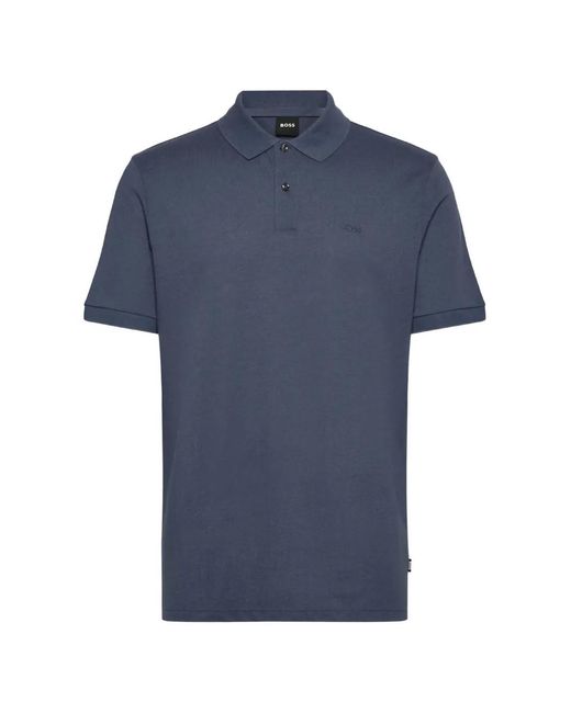Boss Blue Logo-Embroidered Cotton Polo Shirt for men