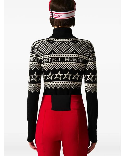 Perfect Moment Black Intarsia Long-Sleeve Bodysuit
