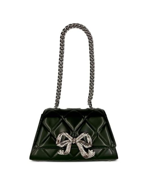 Self-Portrait Black Quilted Crystal-Bow Mini Bag
