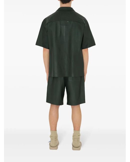Burberry Green Logo-Debossed Leather Shorts for men