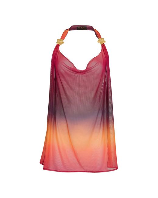 Amir Slama Pink X Tati Barbieri Ombré-Mesh Halterneck Beach Cover-Up