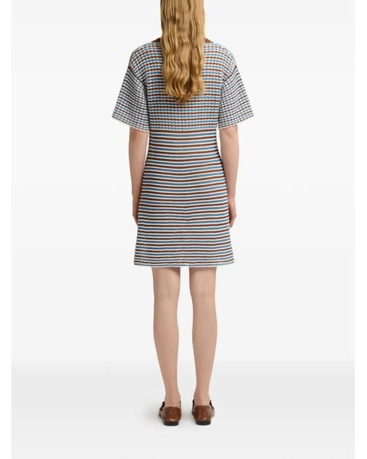 Marni Blue Striped Cotton Crochet Dress