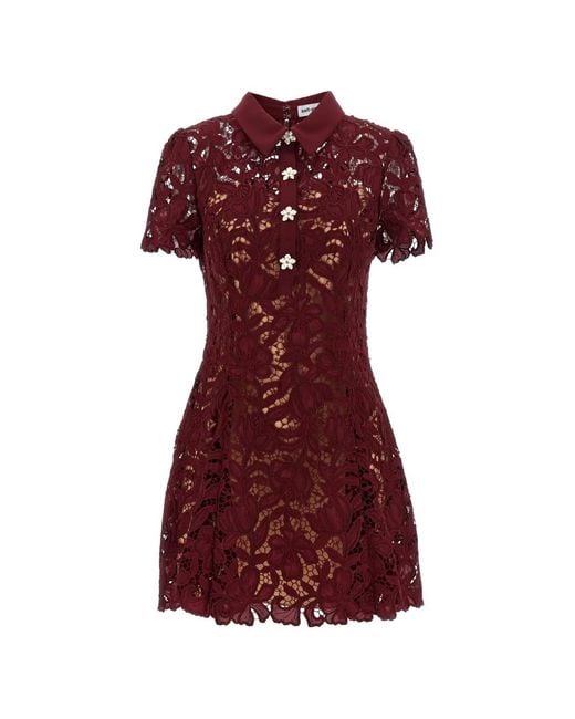 Self-Portrait Red Floral-Embellished Mini Dress