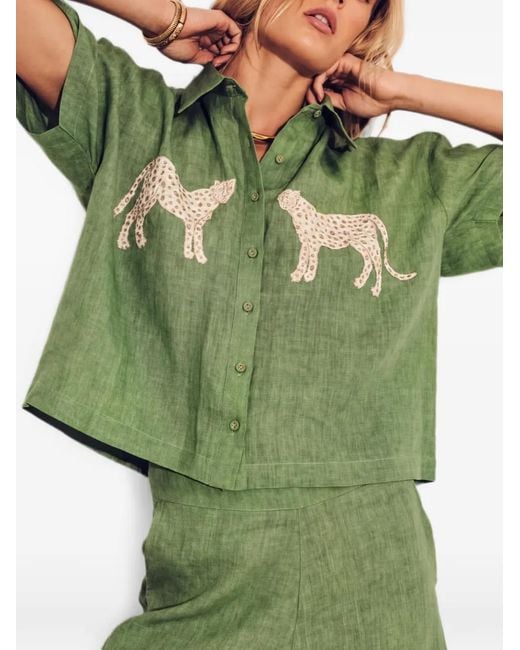 Carolina K Green Leopard-Embroidered Shirt
