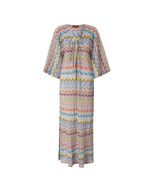 Missoni White Zigzag-Knit Lace-Up Beach Dress