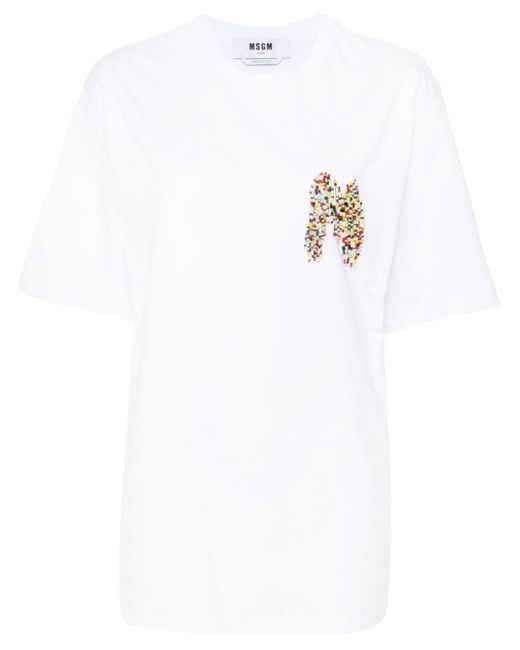 MSGM White Bead-logo Cotton T-shirt