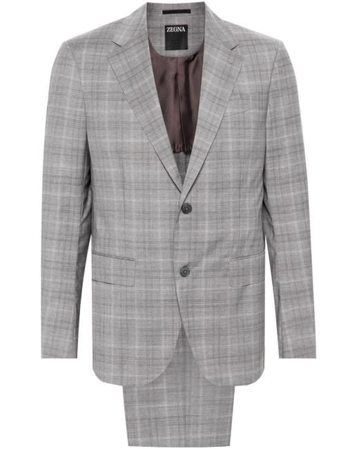 Zegna Gray Checked Single-breasted Suit for men