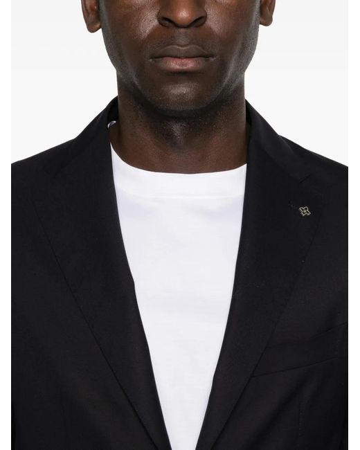 Tagliatore Blue Notched-Lapel Patch-Pocket Blazer for men
