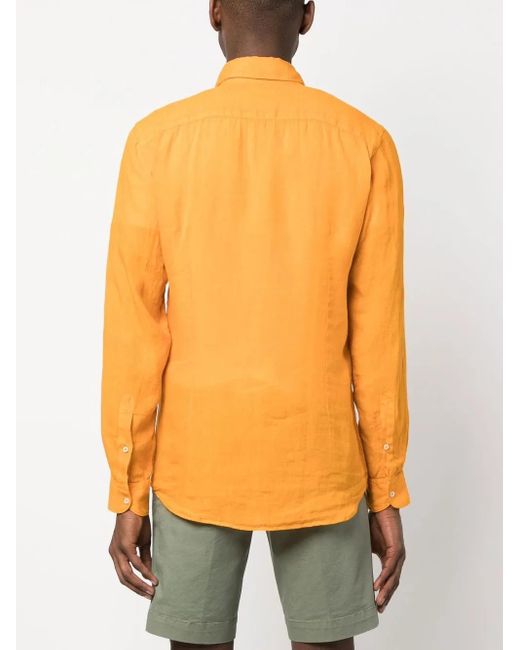 Fay Orange Chemise En Lin À Manches Longues for men