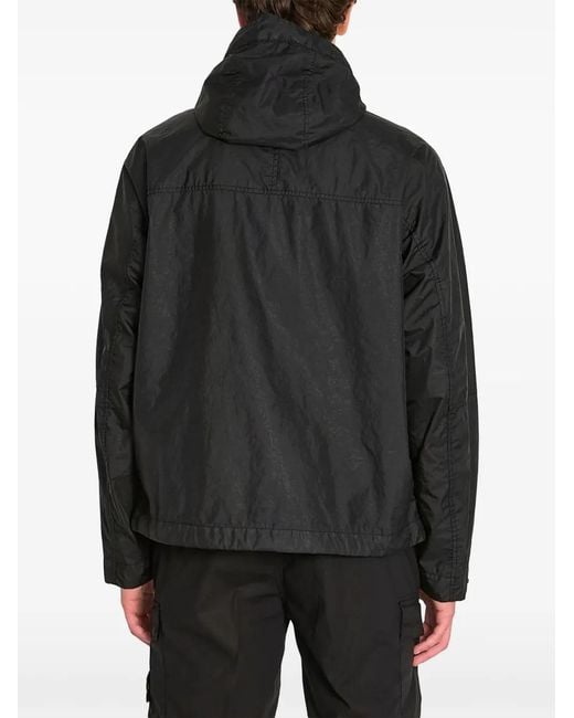 Stone Island Black Logo-Patch Hooded Jacket for men