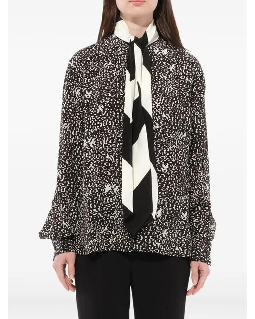 Givenchy Gray Leopard-Print Scarf-Detail Shirt