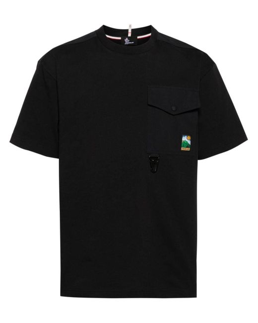 3 MONCLER GRENOBLE Black Logo-patch Cotton T-shirt for men