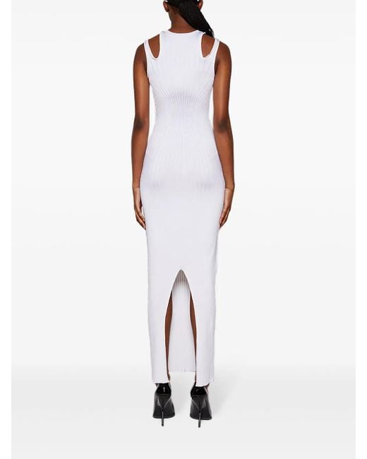 Mugler White Plaque Detail Maxi Knitted Dress