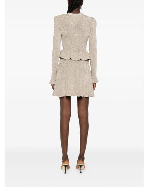 Self-Portrait Natural Peplum-Waist Lurex Mini Dress