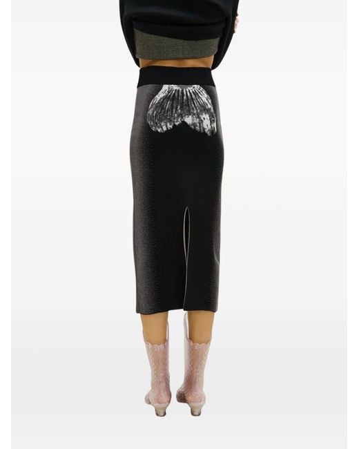 Ph5 Black Reflective Fish-Intarsia Midi Skirt