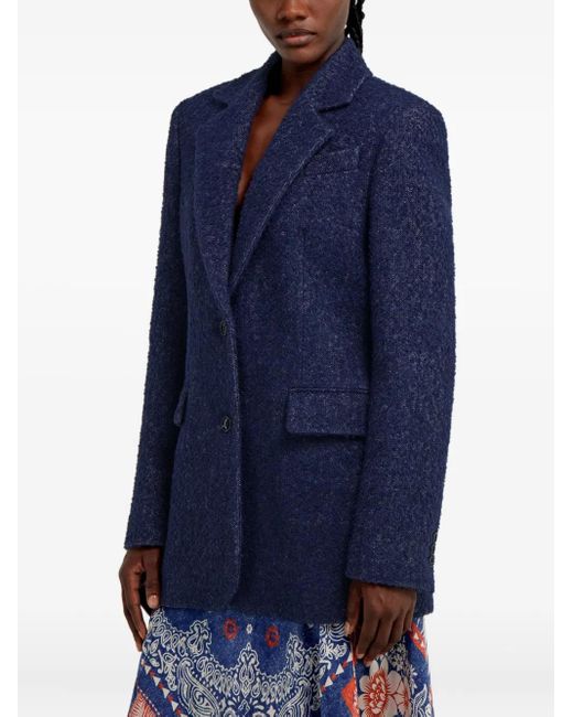 Roberto Cavalli Blue Textured Single-Breasted Blazer