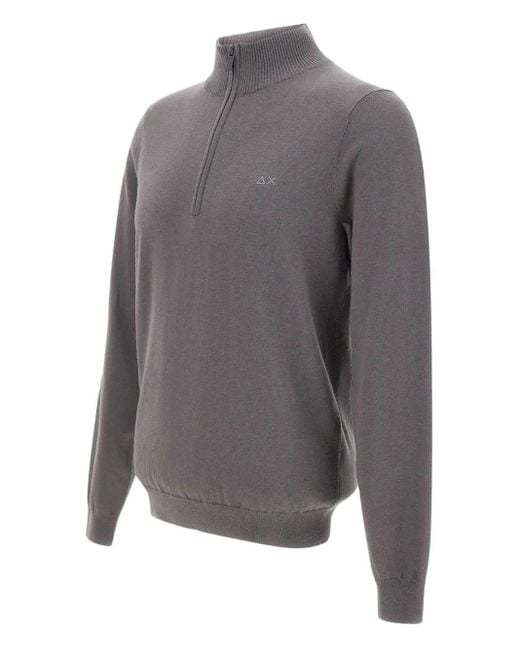 Sun 68 Gray Half-Zip Ribbed Sweater for men