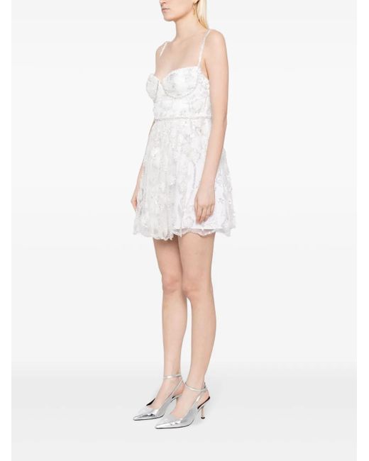Self-Portrait White Sequin-Embellished Lace Minidress