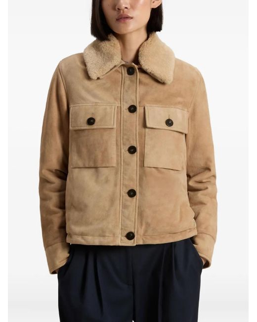 Woolrich Natural Suede Shearling-Collar Jacket
