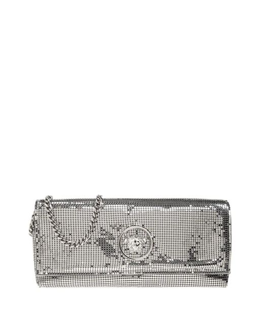 Versace Gray La Medusa Metal Mesh Clutch Bag
