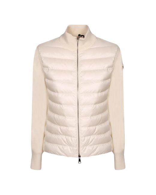 Moncler Natural Quilted-Panel Zip-Up Jacket