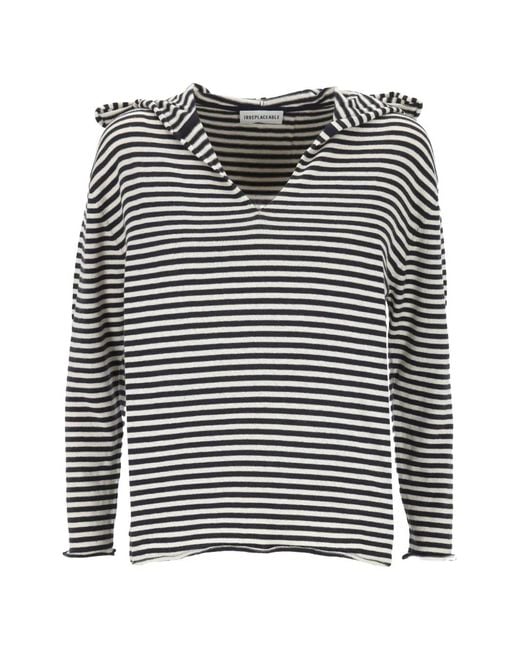 IRREPLACEABLE Gray Striped V-Neck Hoodie