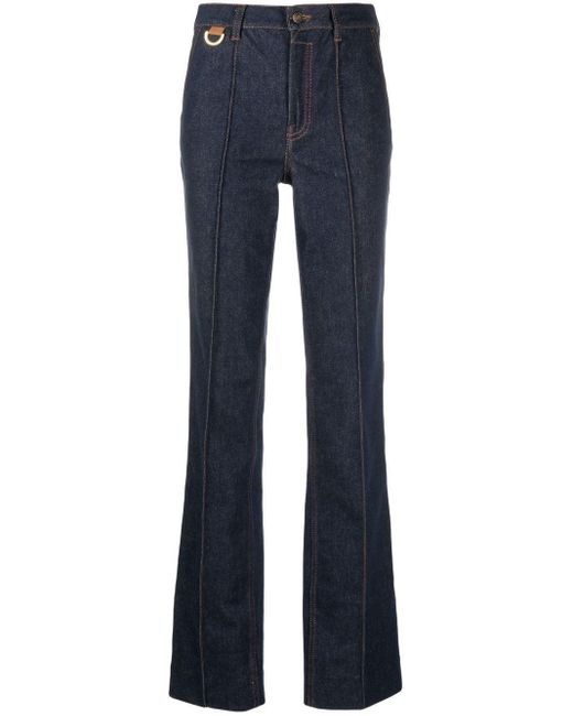 light blue raw star panel flare leg denim