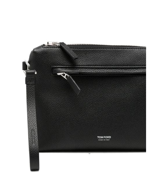 Tom Ford Black Grained Leather Wrist-Strap Clutch Bag for men