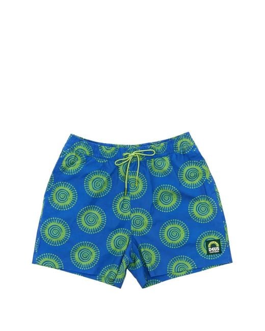 Deus Ex Machina Blue Portal Graphic-Print Swim Shorts for men