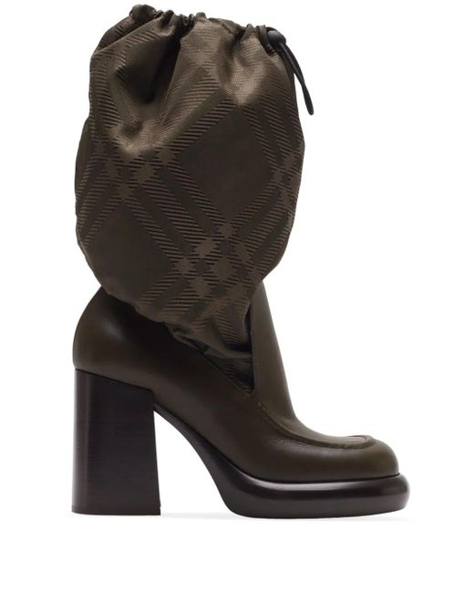 Burberry Black Square-Toe Check-Print Boots