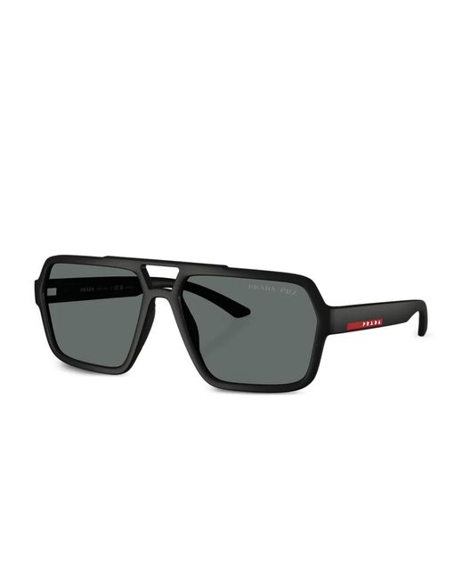 Prada Linea Rossa Black Geometric-Frame Sunglasses for men
