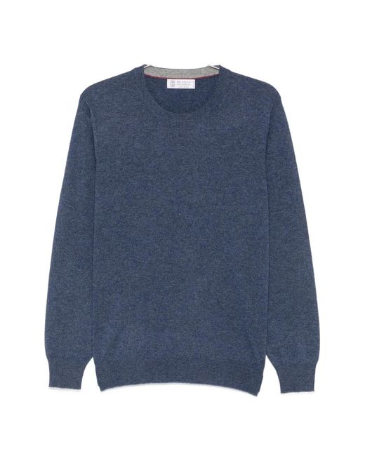 Brunello Cucinelli Blue Crew-Neck Long-Sleeve Sweater for men