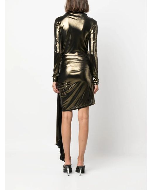 Blumarine Black Draped Metallic Long-Sleeve Dress