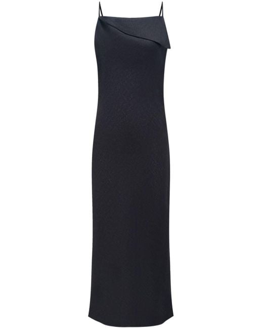 12 STOREEZ Blue Drape-detail Linen Midi Dress