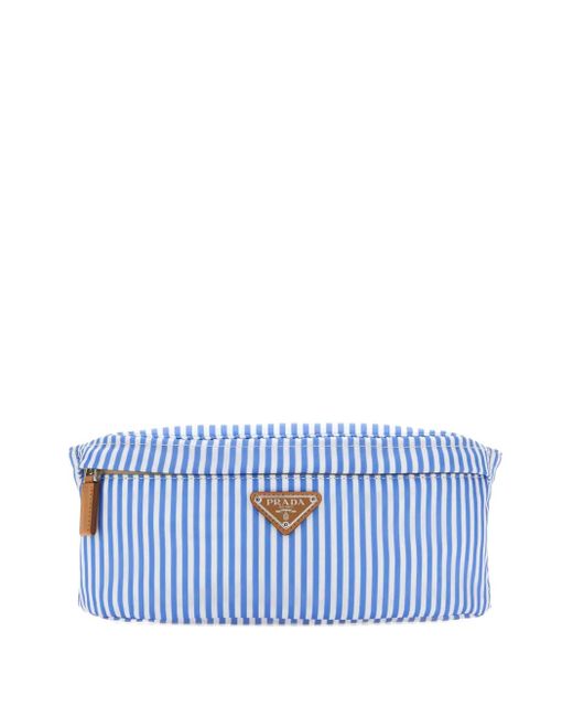 Prada Blue Striped-Pattern Belt Bag for men