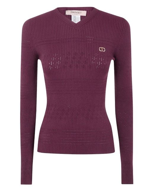 Twinset Ribgebreide Trui in het Purple