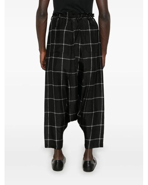 Yohji Yamamoto Check-Pattern Drop-Crotch Trousers in Black for Men