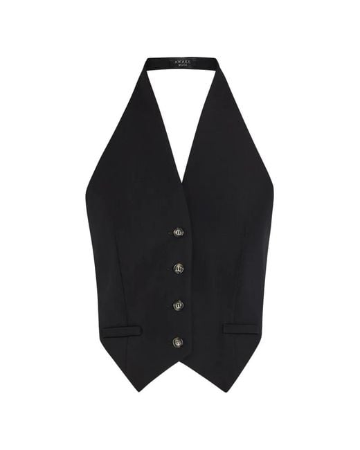 A.W.A.K.E. MODE Black Halterneck Button-Up Waistcoat