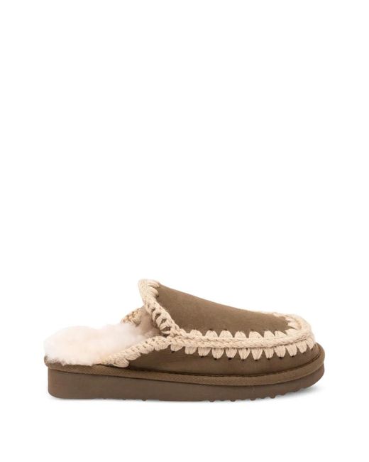 Mou Brown Chaussons Eskimo En Peau De Ton À Finitions En Crochet