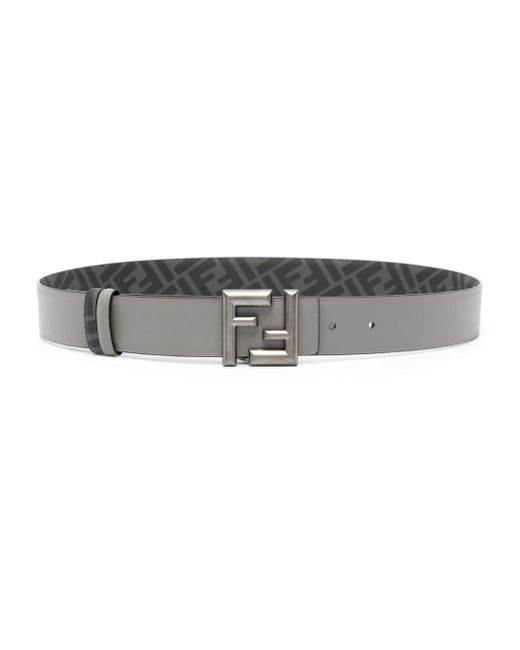 Fendi Gray Ff Logo-buckle Leather Belt for men