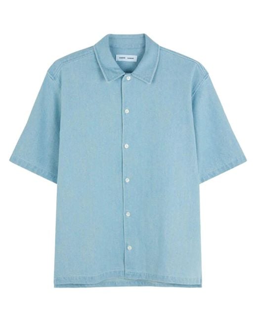 Samsøe & Samsøe Blue Short-Sleeve Denim Shirt for men