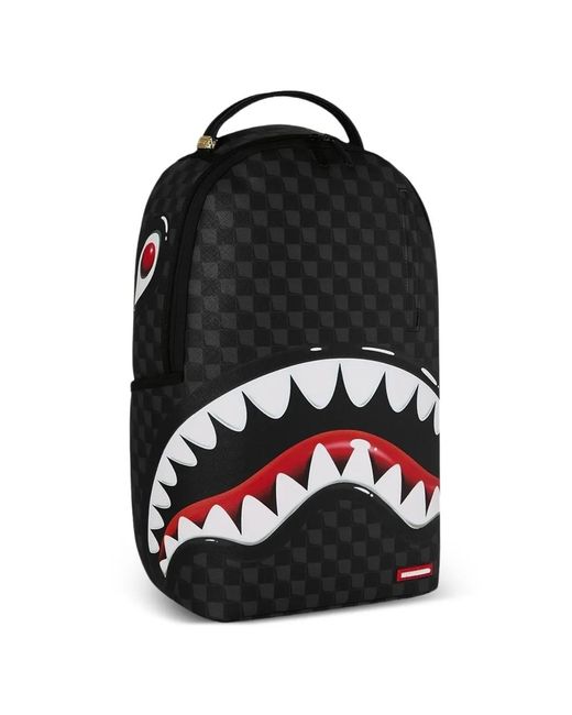 Sprayground Black Checkered Shark-Print Backpack