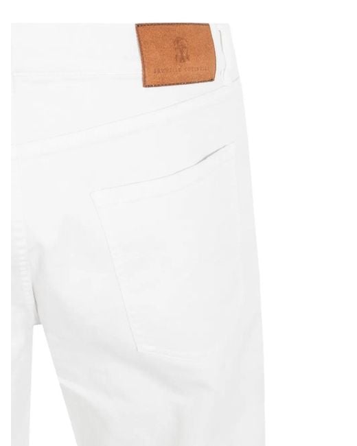Brunello Cucinelli White Logo-Patch Tapered Trousers for men