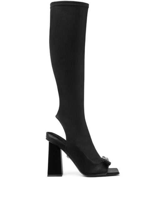 Versace Black 100mm Medusa-plaque Knee-high Boots