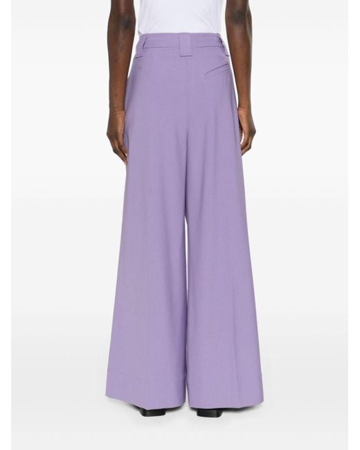 Ganni Purple Pleated Wide-leg Trousers