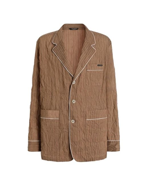 Dolce & Gabbana Brown Striped Crinkle Loungewear Shirt for men